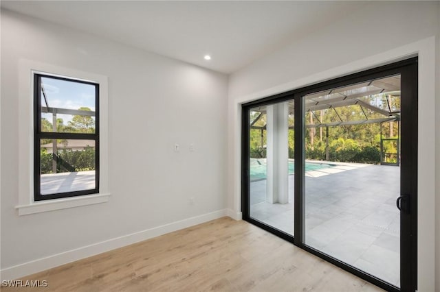 doorway featuring plenty of natural light and light wood-type flooring