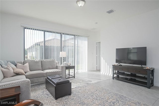 living room featuring light tile patterned floors