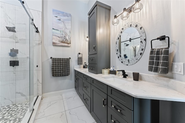 bathroom with vanity and an enclosed shower