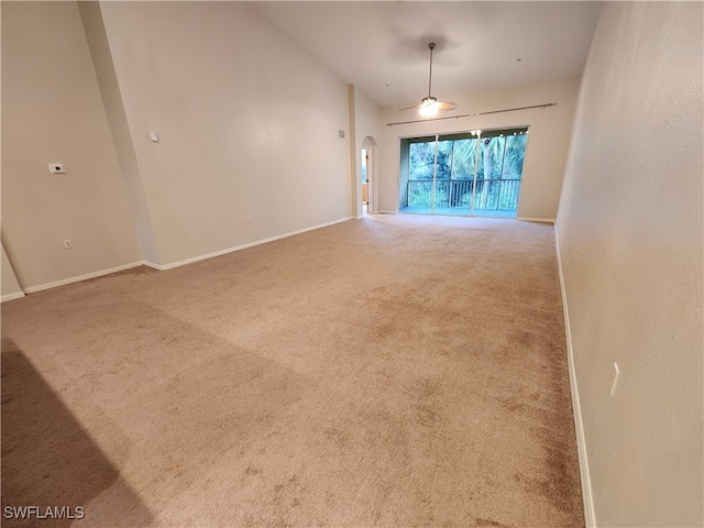 unfurnished room featuring carpet and ceiling fan