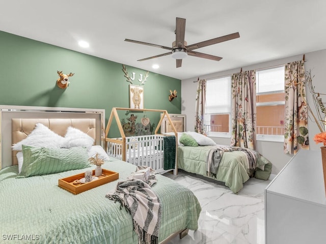 bedroom featuring ceiling fan