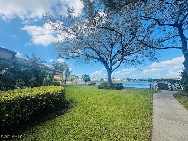 view of yard with a water view