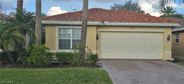 exterior space with a garage