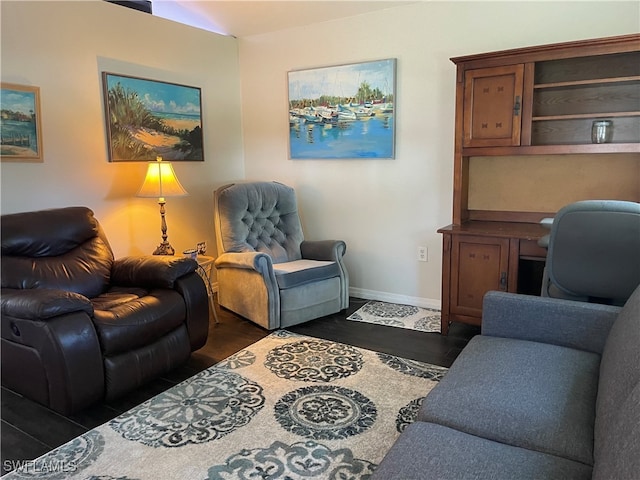 living room featuring dark wood-type flooring