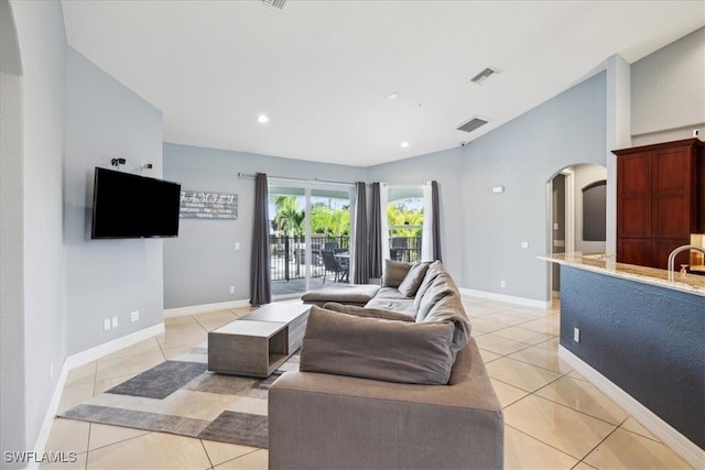 tiled living room with sink