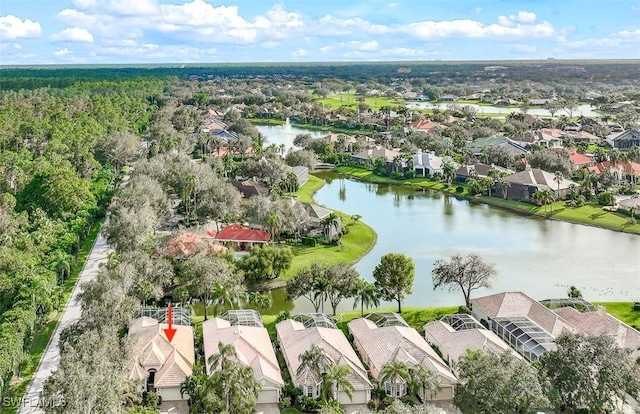 bird's eye view featuring a water view