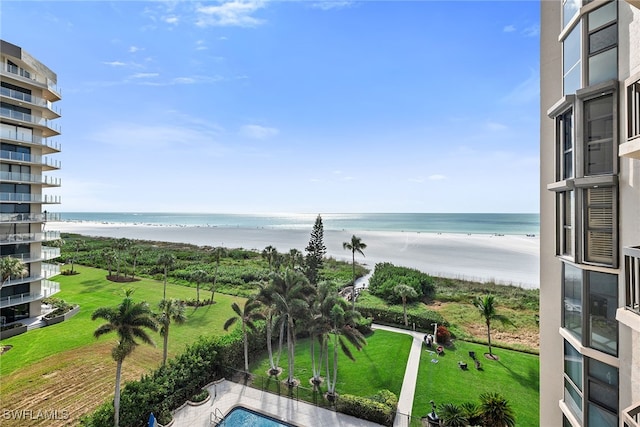 view of water feature featuring a view of the beach