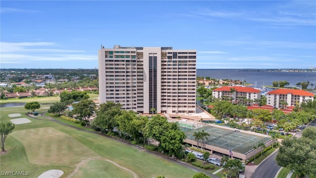 aerial view with a water view