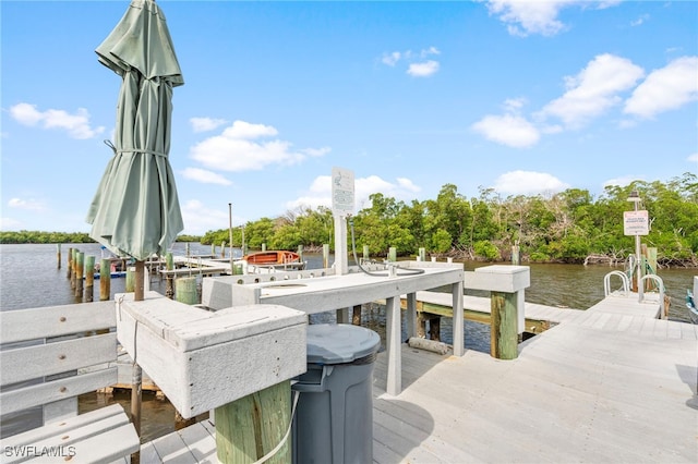 view of dock with a water view