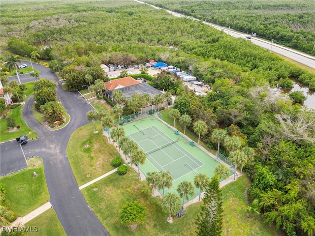 bird's eye view featuring a view of trees