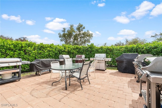 view of patio / terrace with exterior kitchen, outdoor dining space, and area for grilling