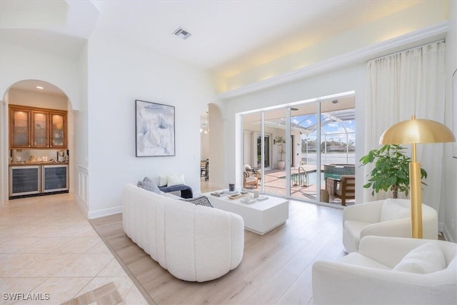 living room with light hardwood / wood-style floors