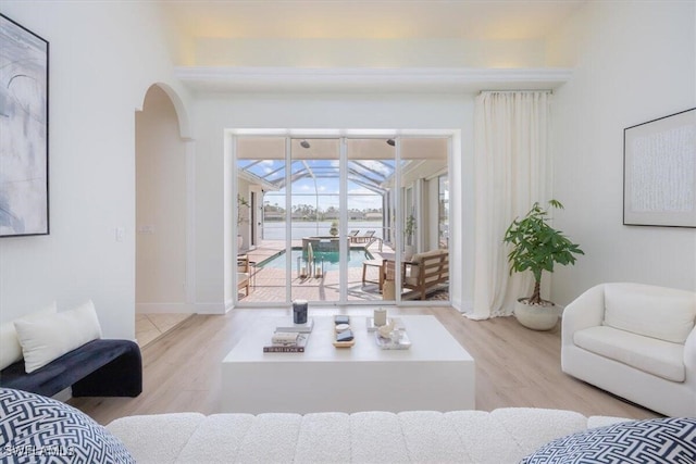 living room with light wood-type flooring