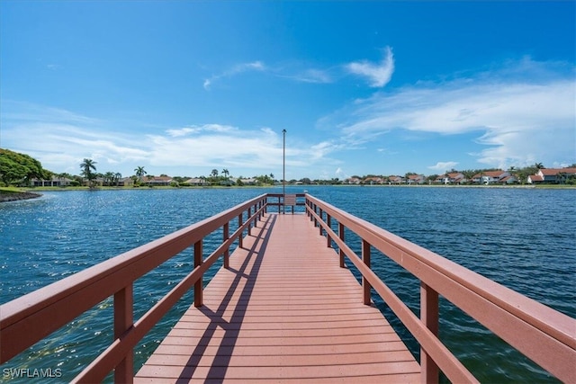 view of dock with a water view