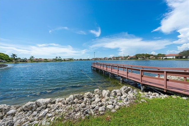 view of dock with a water view