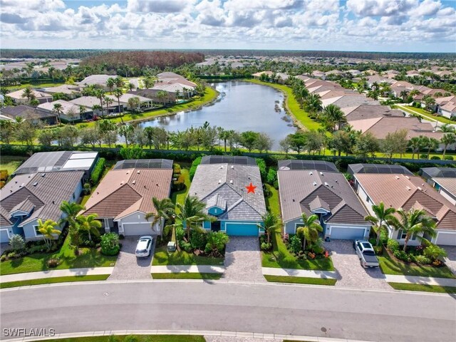 aerial view with a water view