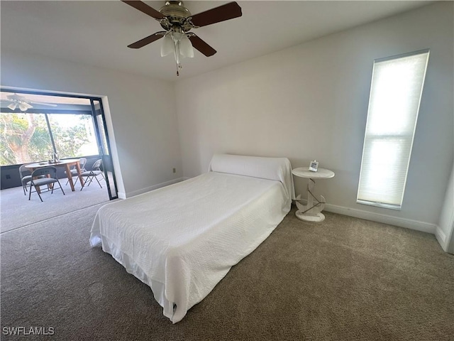 bedroom featuring carpet floors and ceiling fan