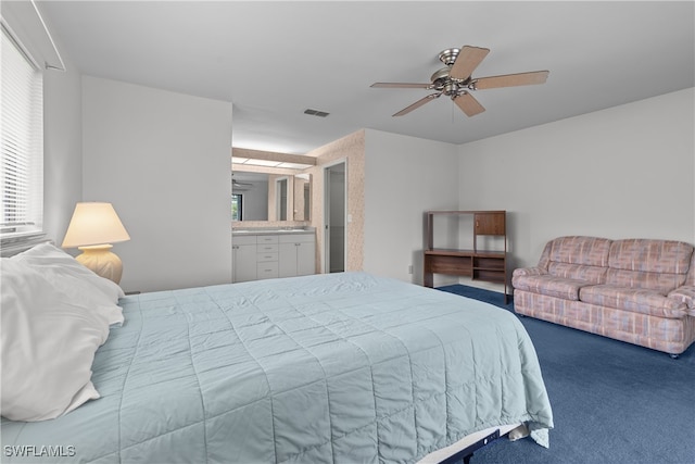 bedroom with carpet flooring and ceiling fan