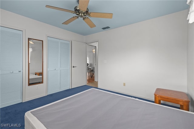 unfurnished bedroom with carpet flooring and ceiling fan