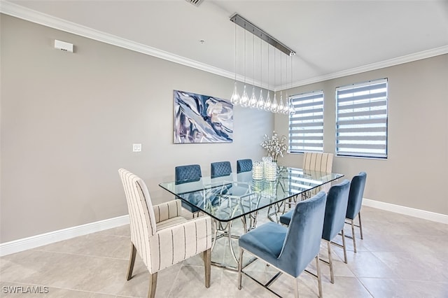 tiled dining area with ornamental molding