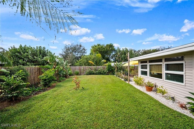 view of yard with a fenced backyard