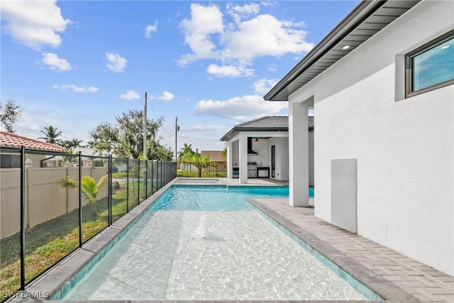 view of swimming pool featuring pool water feature