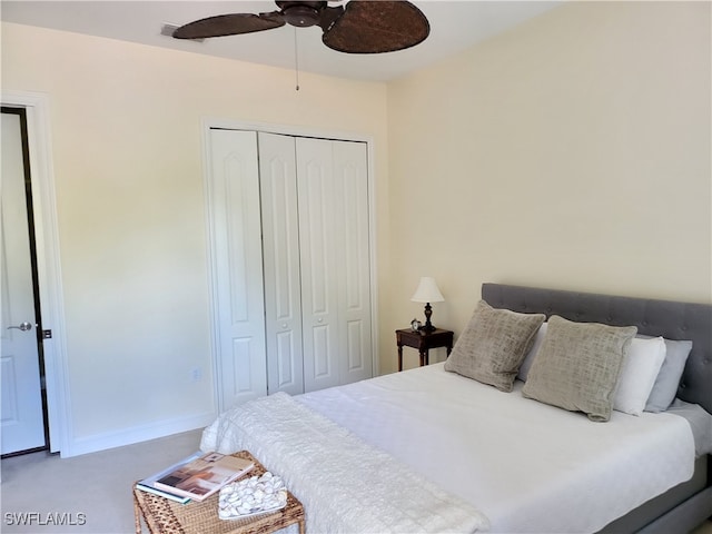 bedroom featuring a closet and ceiling fan