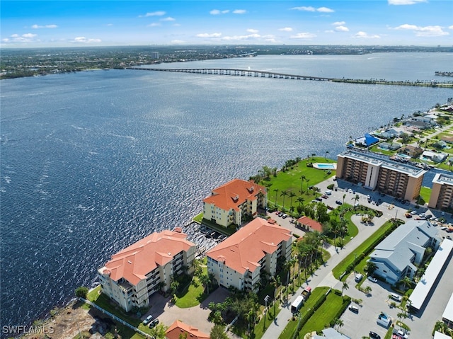 aerial view with a water view