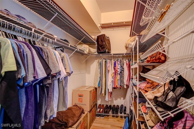 walk in closet featuring wood-type flooring