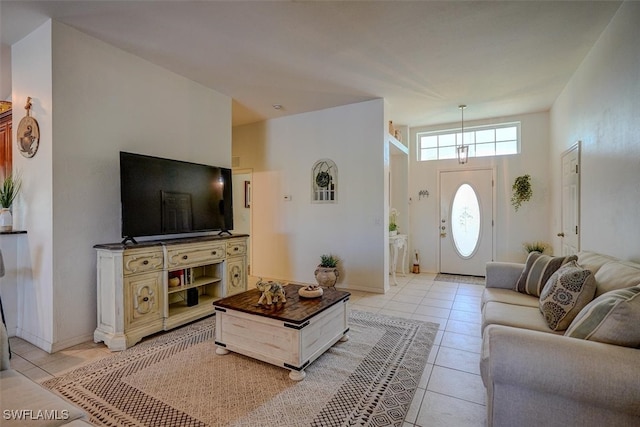 living room featuring light tile patterned floors