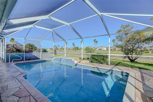 view of pool featuring a lanai