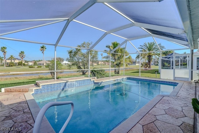 view of swimming pool with a lanai