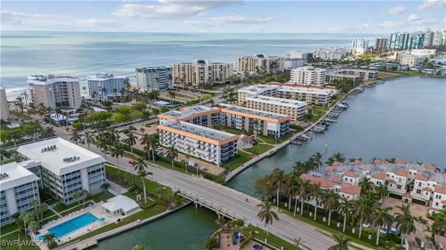 aerial view featuring a water view