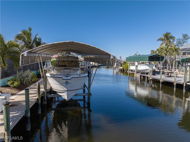 dock area with a water view