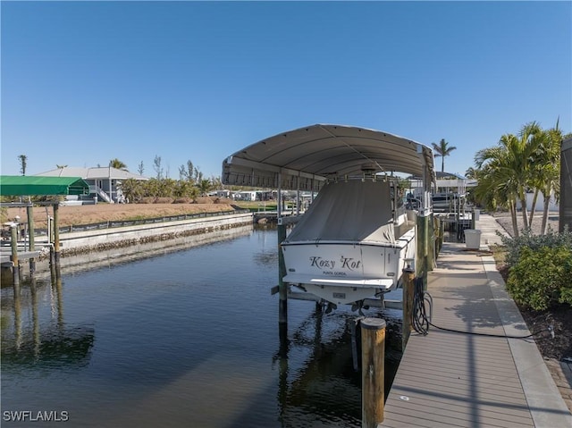 view of dock featuring a water view