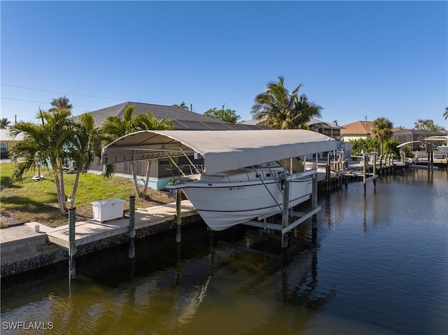 dock area with a water view