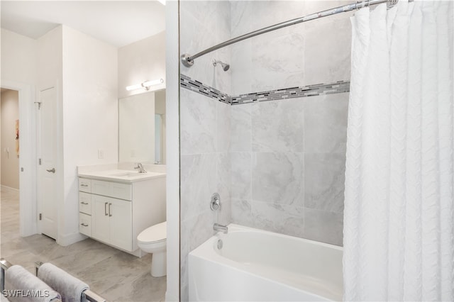 bathroom featuring vanity and shower / bath combination with curtain