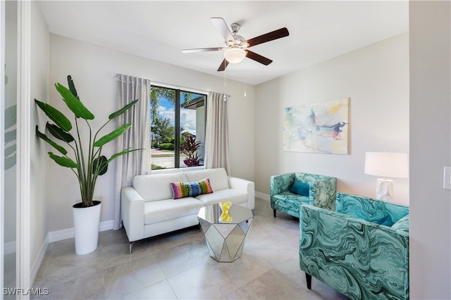 living room with ceiling fan