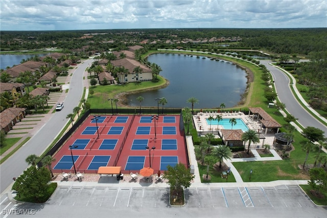 aerial view with a water view