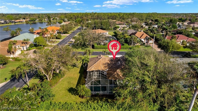 drone / aerial view featuring a water view