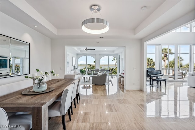 dining area featuring a raised ceiling