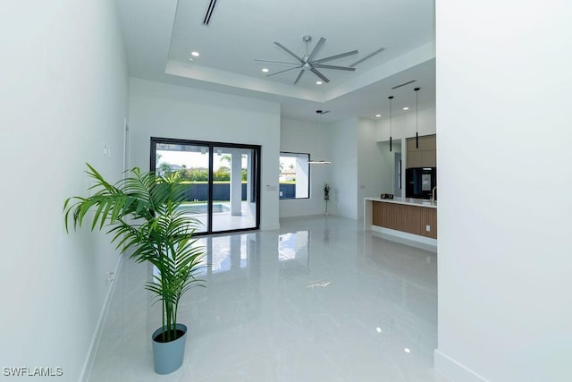 interior space featuring a raised ceiling