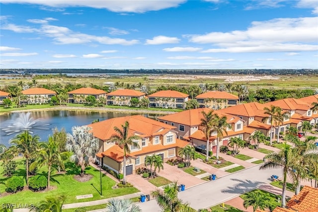 aerial view with a water view