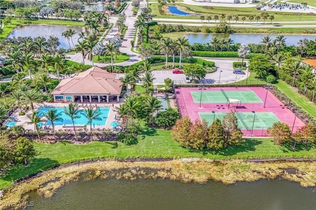 aerial view with a water view