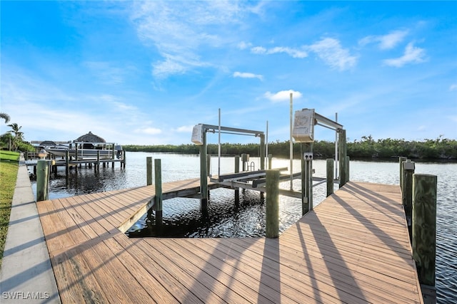 view of dock with a water view