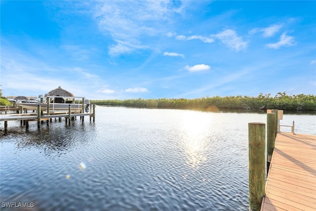 view of dock with a water view