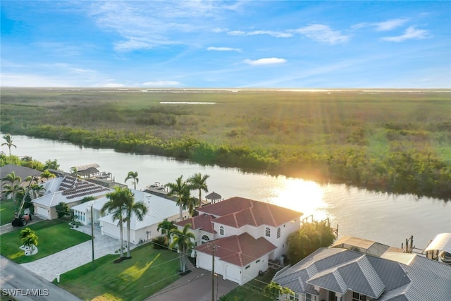 aerial view with a water view