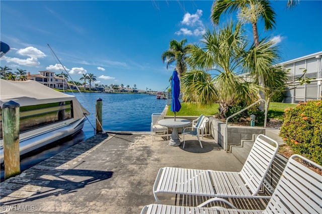 view of dock with a water view