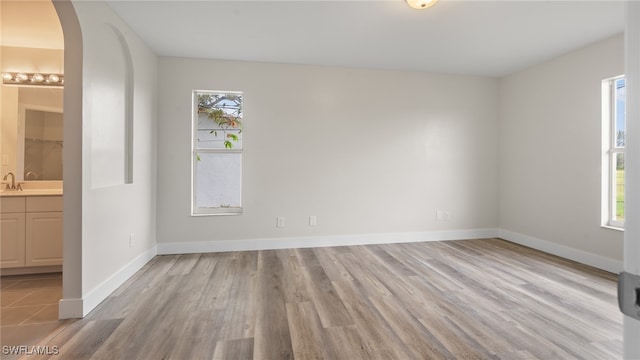 unfurnished room featuring light hardwood / wood-style floors and a healthy amount of sunlight