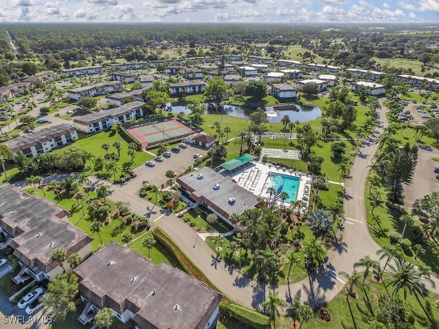 aerial view featuring a water view